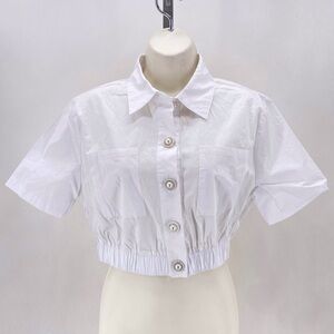 Luxe Always white cropped button down shirt